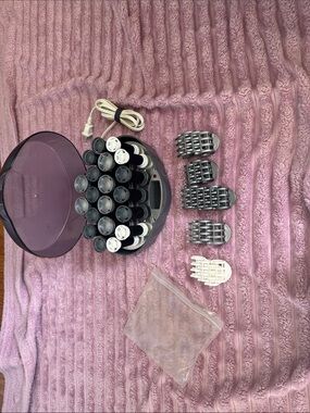 Electric Hair Roller Set with Clips — Plum and White